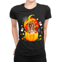 Cocker Spaniel Witch Pumpkin Halloween Dog Lover Funny 14 Ladies Fitted T-shirt | Artistshot