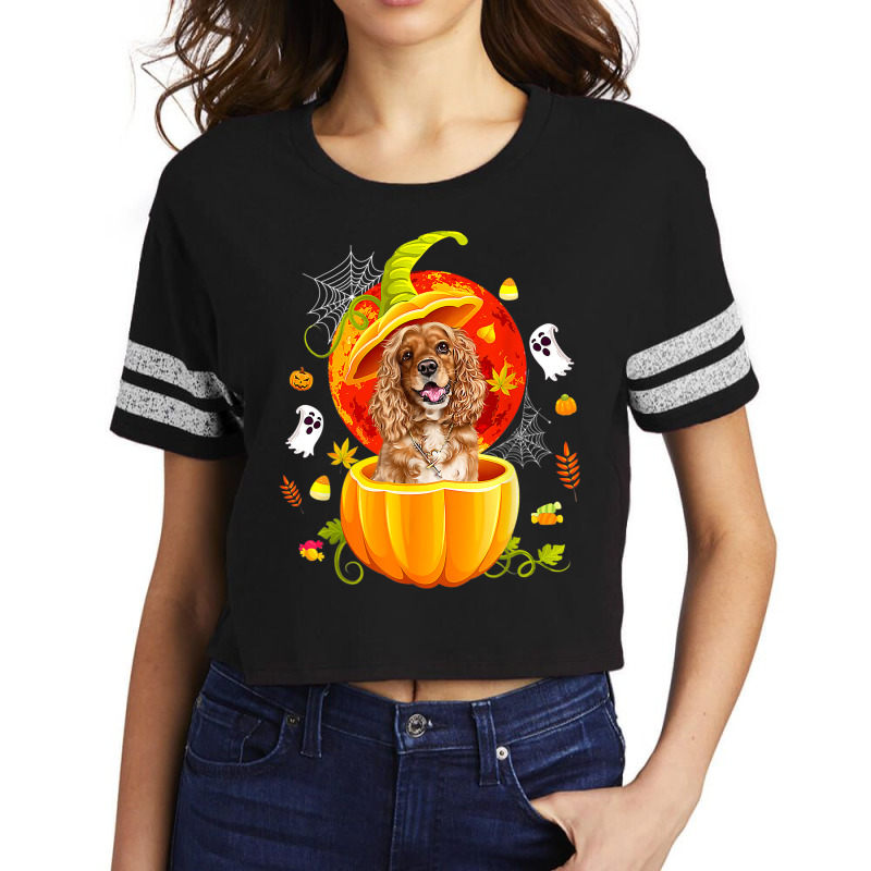 Cocker Spaniel Witch Pumpkin Halloween Dog Lover Funny 14 Scorecard Crop Tee by peafowl | Artistshot