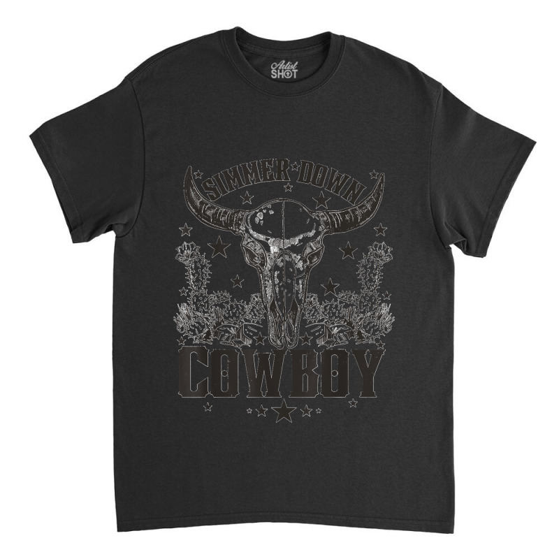 Western Bull Skull Simmer Down Cowboy Cowgirl Country Classic T-shirt | Artistshot