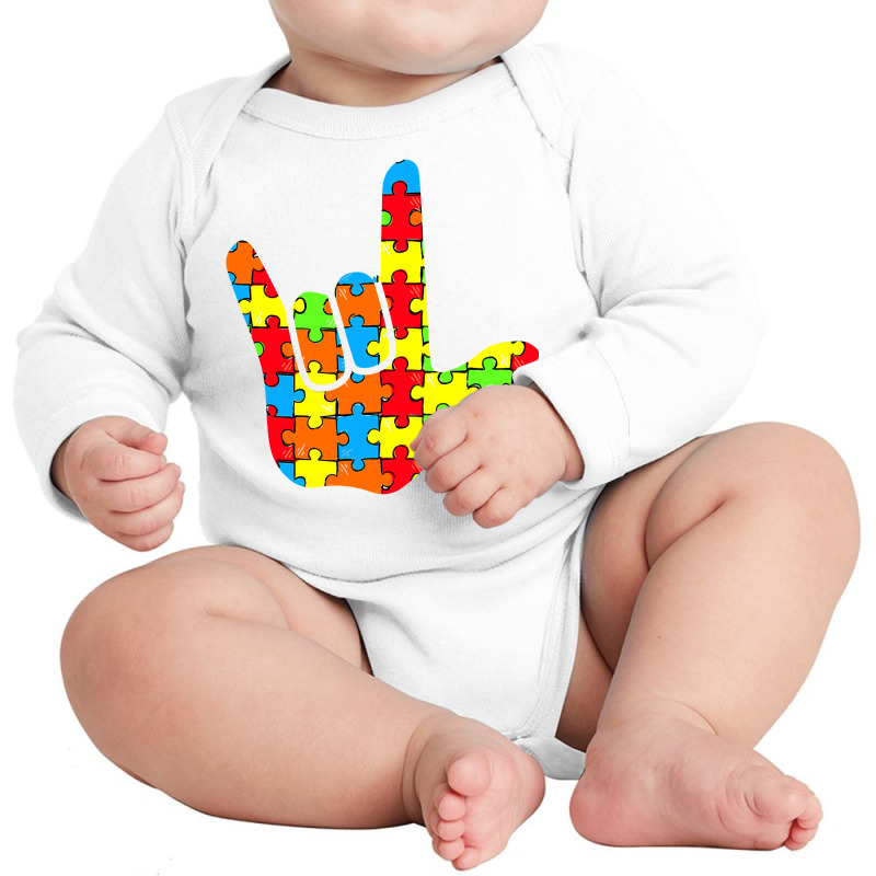 Asl Love Sign Language Autism Gift Awareness Support T Shirt Long Sleeve Baby Bodysuit by sieuduong86 | Artistshot