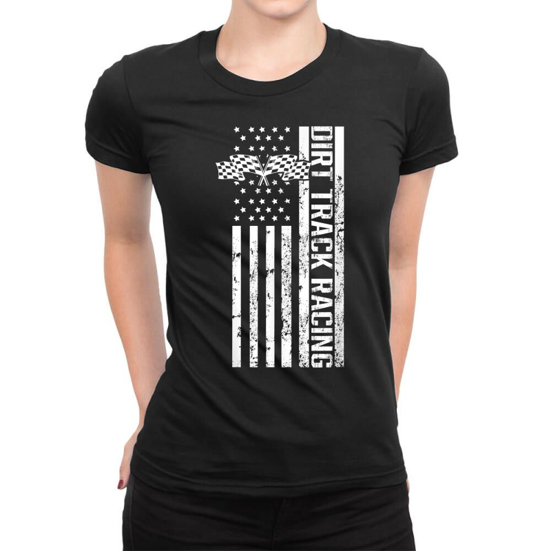 Dirt Track Racing Usa Flag American Motocross Stock Car Race T Shirt Ladies Fitted T-Shirt by ebonycry | Artistshot