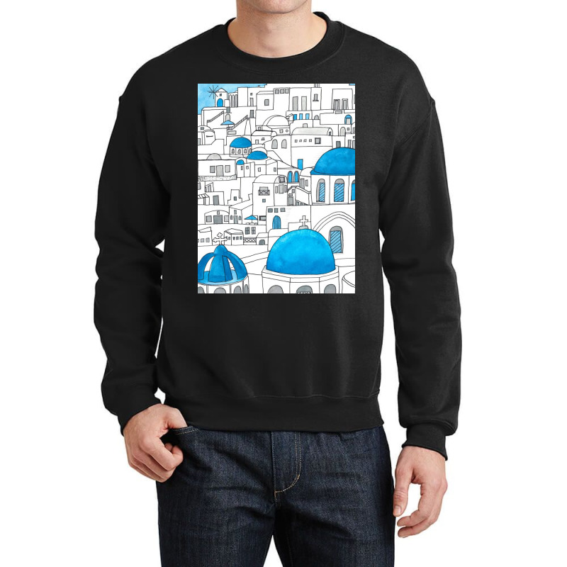 Santorini Blue And White Paradise Crewneck Sweatshirt by Kelly J | Artistshot