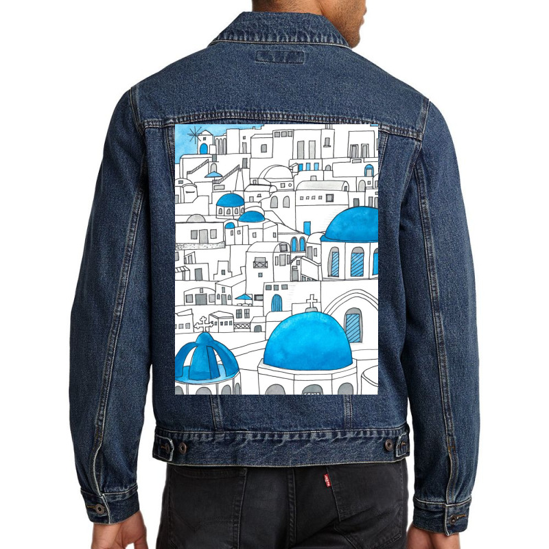 Santorini Blue And White Paradise Men Denim Jacket by Kelly J | Artistshot