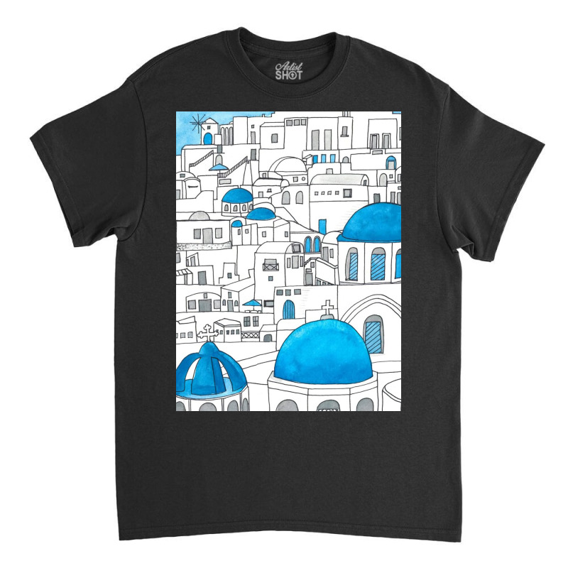 Santorini Blue And White Paradise Classic T-shirt by Kelly J | Artistshot