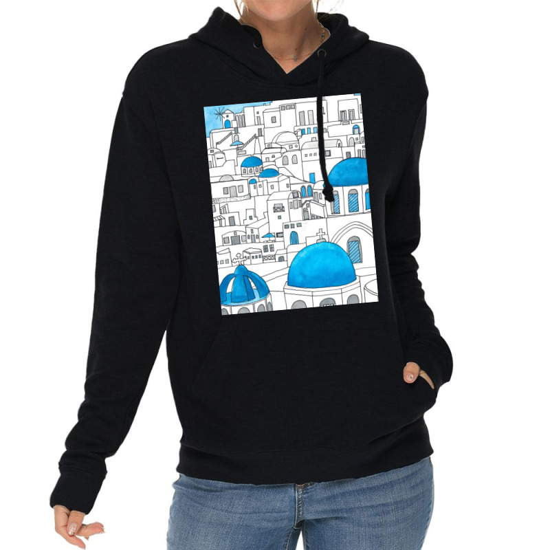 Santorini Blue And White Paradise Lightweight Hoodie by Kelly J | Artistshot