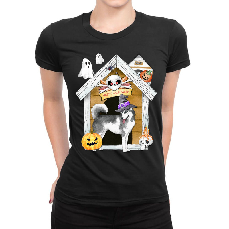 Funny Halloween Siberian Husky T  Shirt Halloween Siberian Husky Dog W Ladies Fitted T-Shirt by lebanesebetrayed | Artistshot