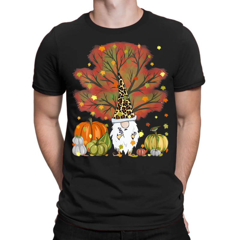 Womens Funny Gnome Leopard & Pumpkin Autumn Leaves Thanksgiving T-shirt | Artistshot