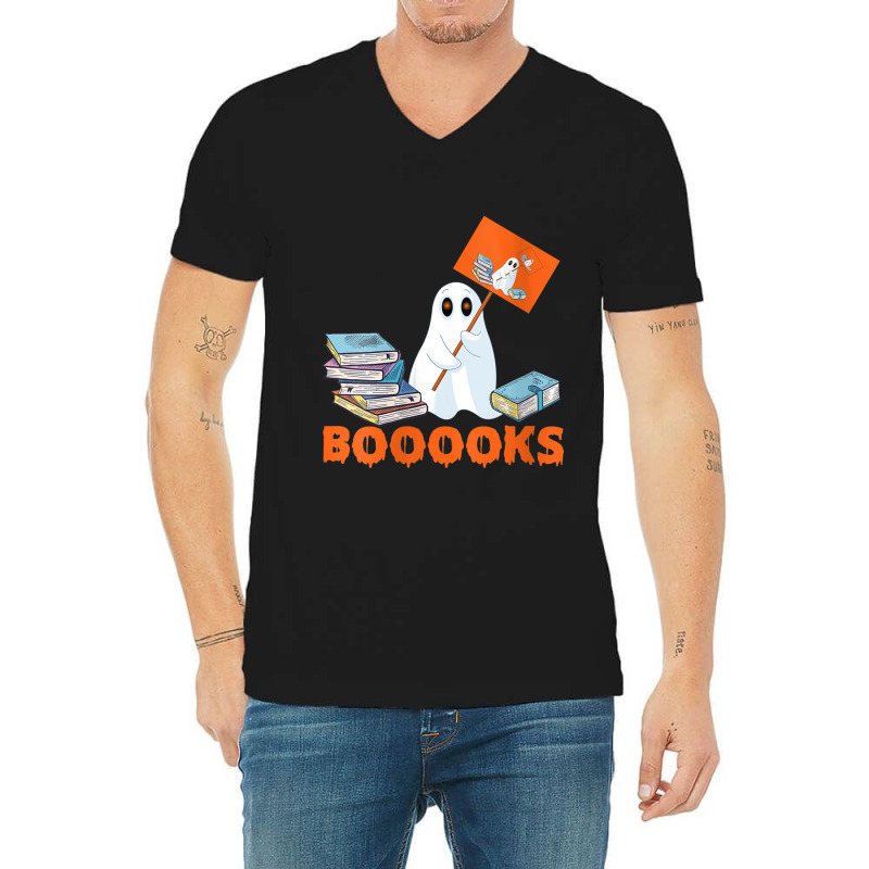 Womens Ghost Booooks Funny Halloween Boo Reading Books V-neck Tee | Artistshot