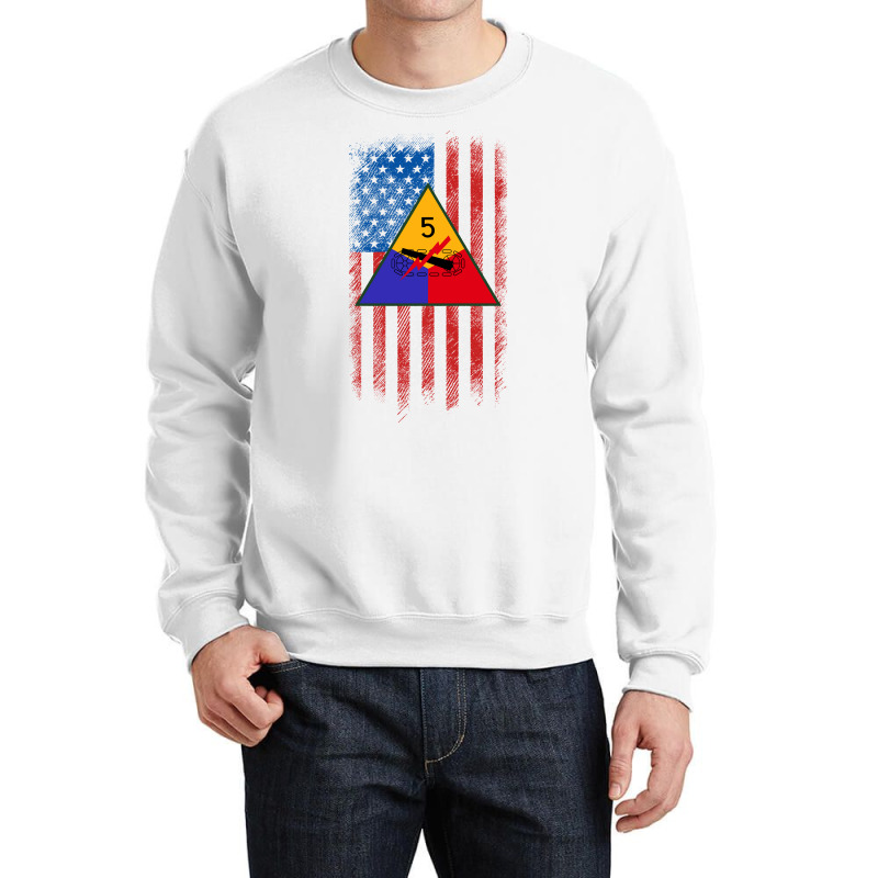 5th Armored Division 5th Ad American Flag Long Sleeve T Shirt Crewneck Sweatshirt | Artistshot