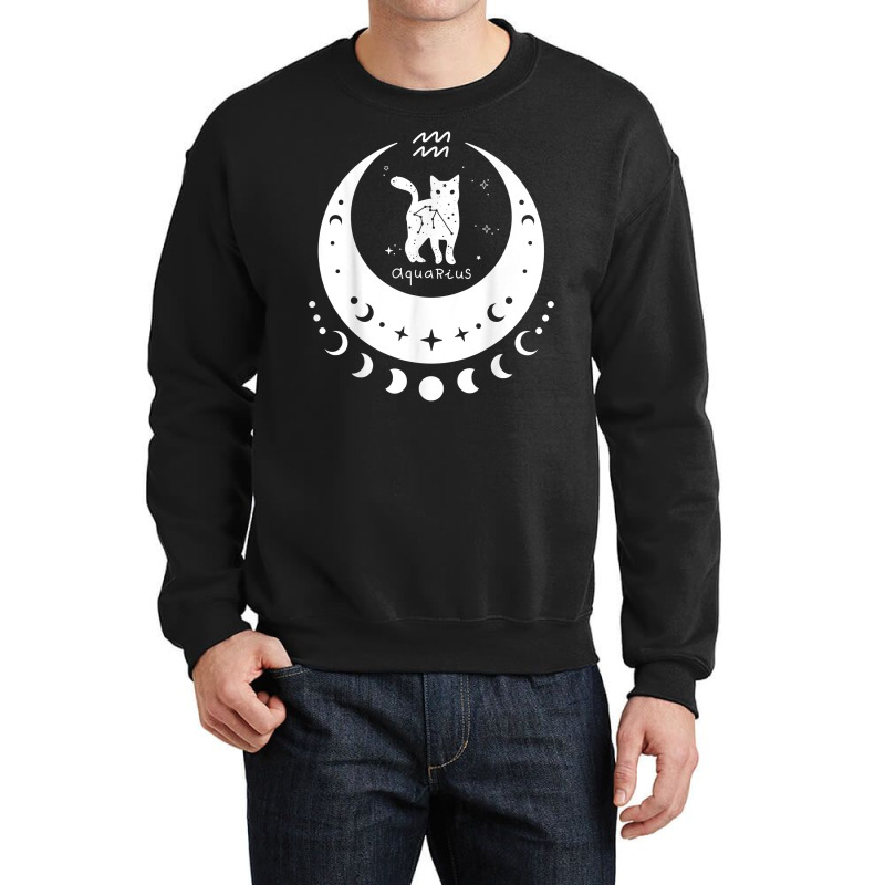 Zodiac Aquarius Horoscope Astrology Cat Crescent Moon T Shirt Crewneck Sweatshirt | Artistshot