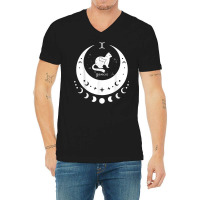 Zodiac Gemini Horoscope Astrology Sign Cat Crescent Moon T Shirt V-neck Tee | Artistshot