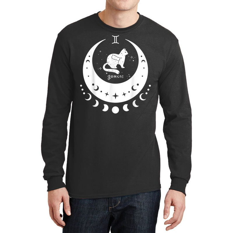 Zodiac Gemini Horoscope Astrology Sign Cat Crescent Moon T Shirt Long Sleeve Shirts | Artistshot