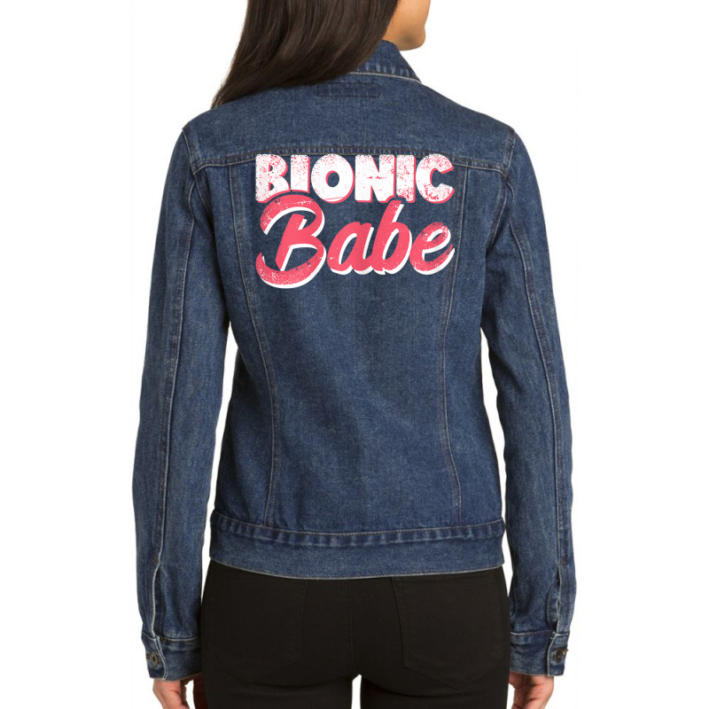 Womens Bionic Babe Knee Hip Replacement Surgery Funny Bionic Babe T Sh Ladies Denim Jacket by KaseeDheera | Artistshot