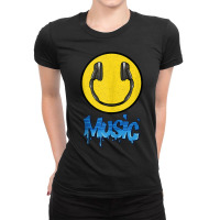 Music I Love The 90's Dj Headphones Smile Face Headset Raver Funny Men Ladies Fitted T-shirt | Artistshot