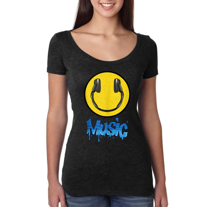 Music I Love The 90's Dj Headphones Smile Face Headset Raver Funny Men Women's Triblend Scoop T-shirt by FrederickDesign | Artistshot