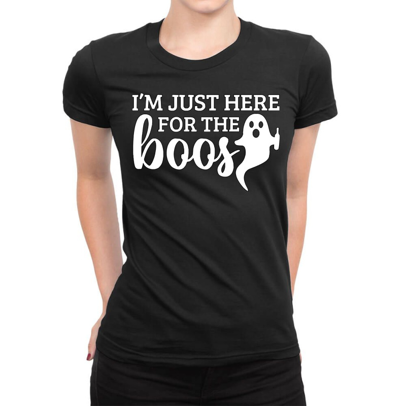 Halloween T  Shirti´m Just Here For The Boos Ghost White Stroke Text Ladies Fitted T-Shirt by cauliflowermortgage | Artistshot