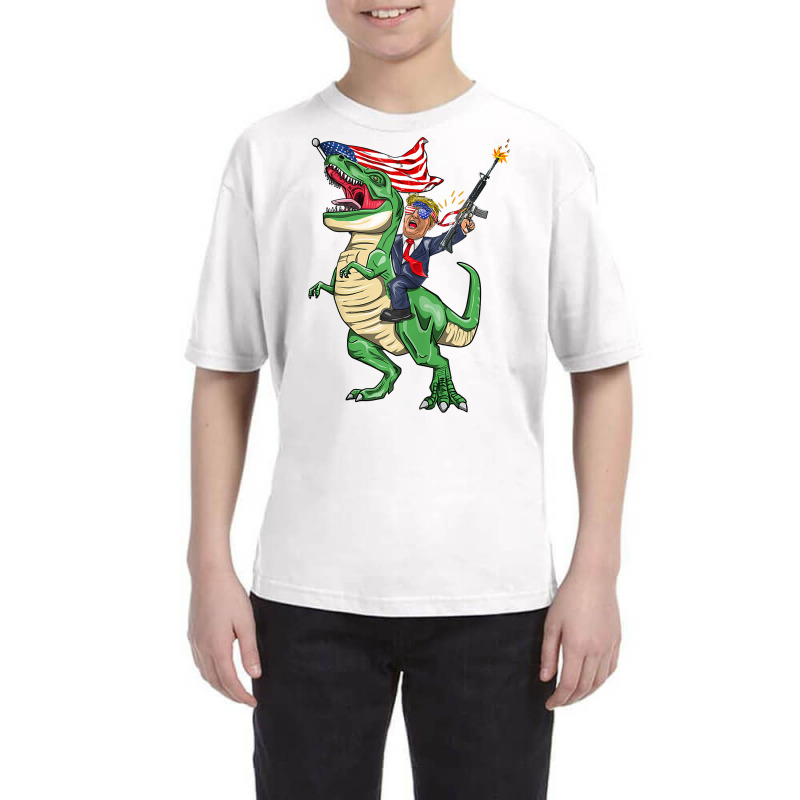 Machine Gun Trump On T Rex Dinosaur With American Flag Tank Top Youth Tee | Artistshot