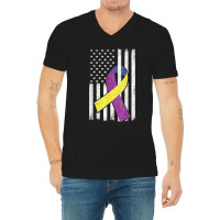 Bladder Cancer Awareness Purple Gold Ribbon American Flag V-neck Tee | Artistshot