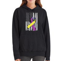 Bladder Cancer Awareness Purple Gold Ribbon American Flag Vintage Hoodie | Artistshot