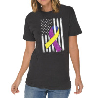 Bladder Cancer Awareness Purple Gold Ribbon American Flag Vintage T-shirt | Artistshot