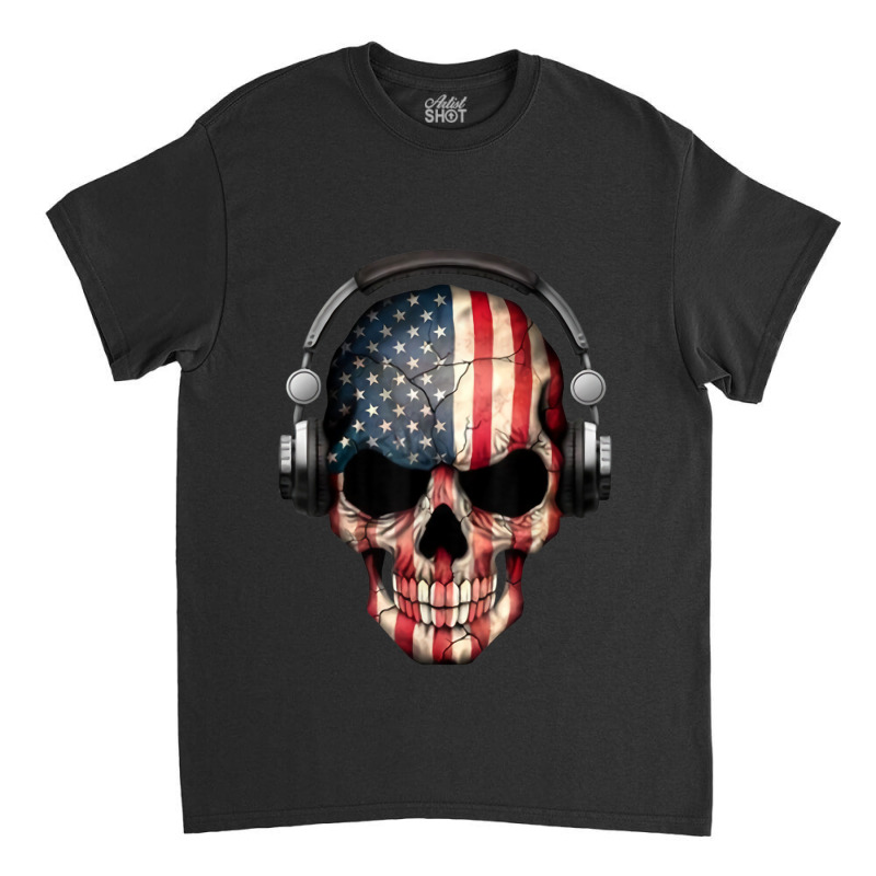 Skull Headphone Music Usa Flag 4th Of July Boys Kids Gamer Men Women Classic T-shirt by FrederickDesign | Artistshot