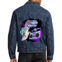 T Rex Dinosaur Stereo Techno Tyrannosaurus Rex Dj Music Mens Funny Men Denim Jacket | Artistshot