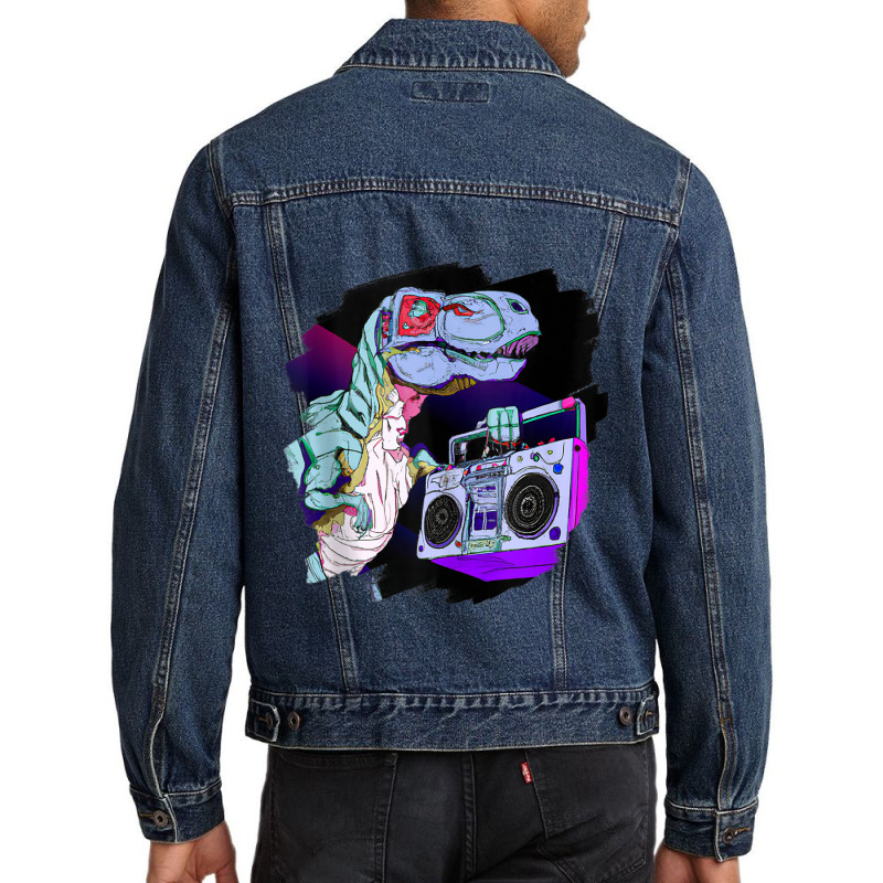 T Rex Dinosaur Stereo Techno Tyrannosaurus Rex Dj Music Mens Funny Men Denim Jacket | Artistshot