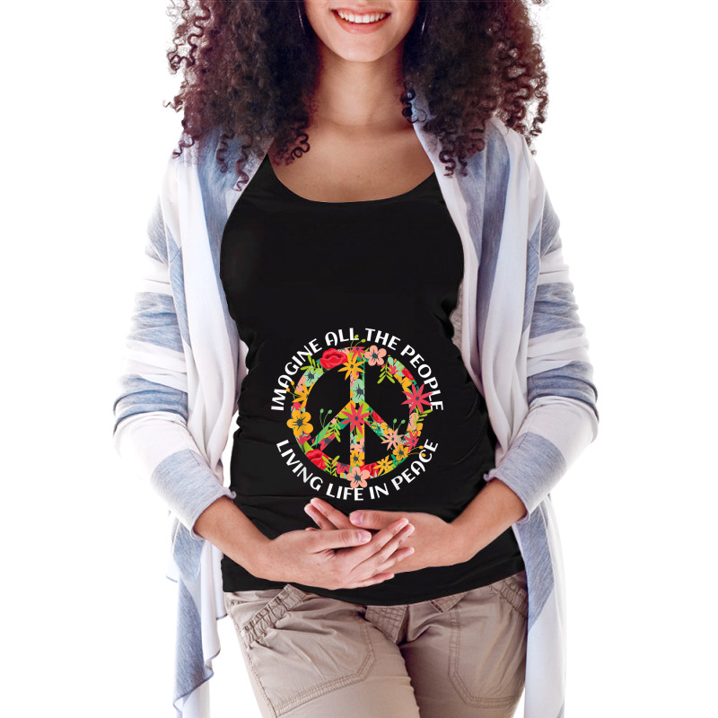 Imagine All The People Living Life In Peace Art Maternity Scoop Neck T-shirt by HailieDesign | Artistshot