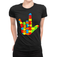 Asl Love Sign Language Autism Gift Awareness Support T Shirt Ladies Fitted T-shirt | Artistshot