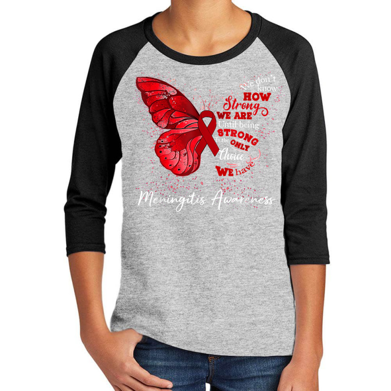 Womens Meningitis Awareness Burgundy Ribbon Butterfly T Shirt Youth 3/4 Sleeve by pickengtwrentv | Artistshot