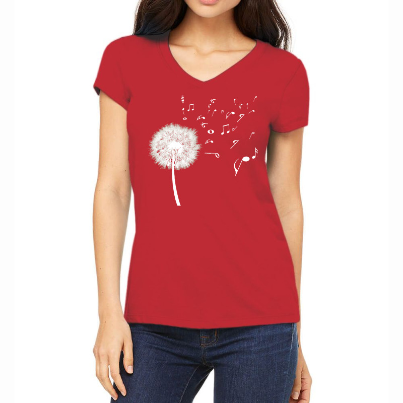 Dandelion Music T  Shirt Dandelion Music Note Music Lover T  Shirt Women's V-Neck T-Shirt by savannasavor | Artistshot