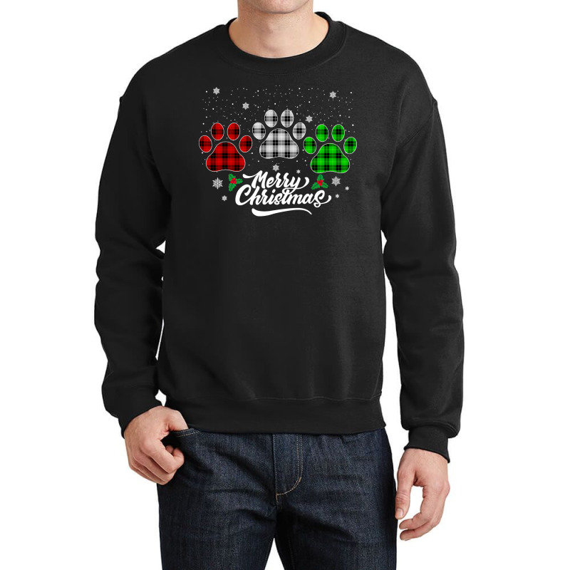 Merry Christmas Buffalo Plaid Shirt Red White Green Dog Paws Long Slee Crewneck Sweatshirt | Artistshot