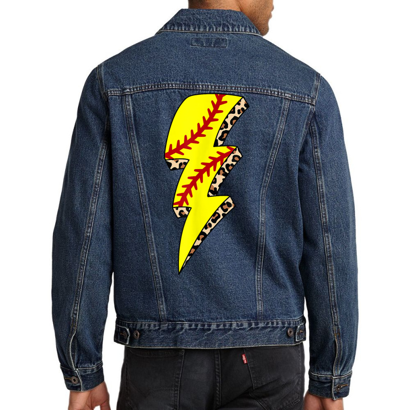 Leopard Softball Lightning Bolt Softball Mom Game Day T Shirt Men Denim Jacket by sowleomballoucgp | Artistshot