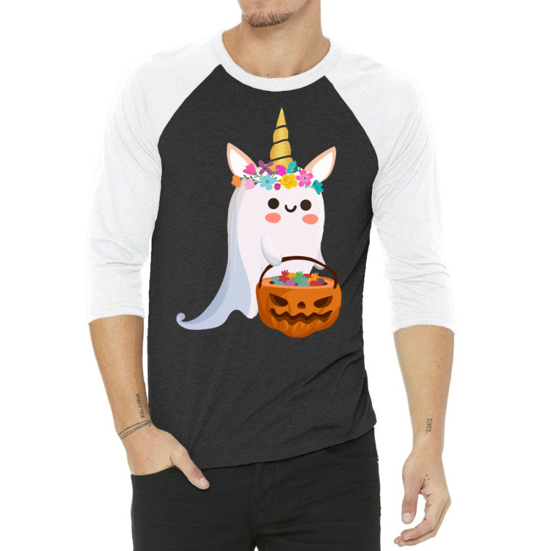 Unicorn Ghost Halloween T  Shirt Cute Unicorn Ghost Pumpkin Halloween 3/4 Sleeve Shirt by huntingsignpost | Artistshot