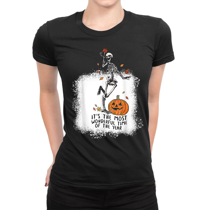 Spooky Dance Skeleton Most Wonderfull Time Halloween Pumpkin T Shirt Ladies Fitted T-Shirt by pickengtwrentv | Artistshot