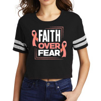 Faith Fear Peach Ribbon Endometrial Cancer Awareness Long Scorecard Crop Tee | Artistshot