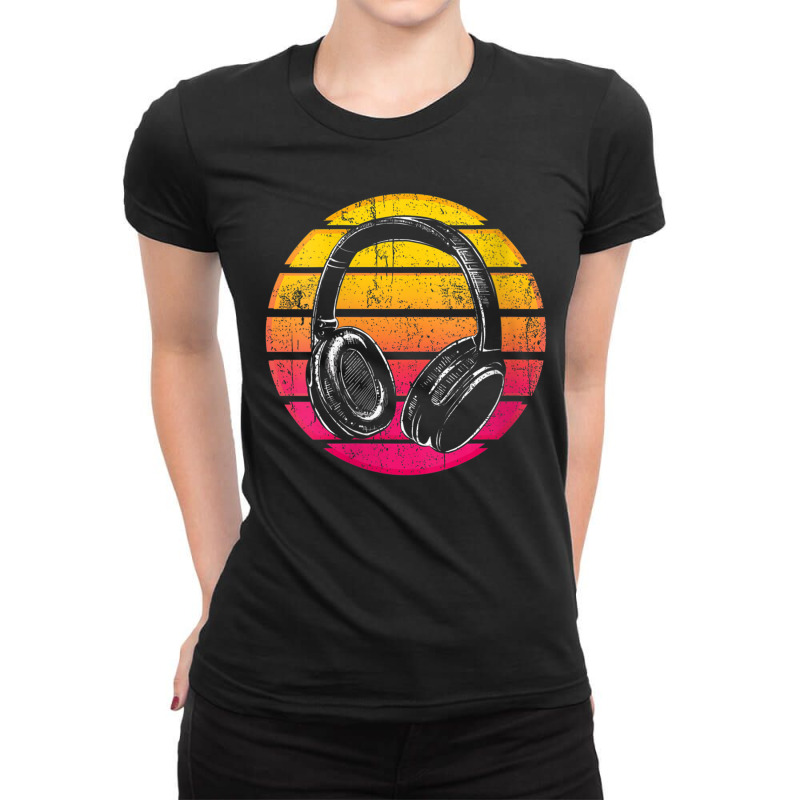 Womens Synthwave Retro 1990s Music Lover Headphones Vaporwave Music Me Ladies Fitted T-Shirt by FrederickDesign | Artistshot