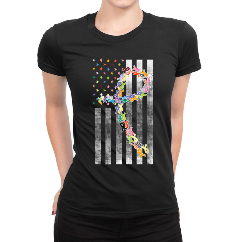 All Cancer Matters Awareness Day Ribbon Flag Ladies Fitted T-Shirt by LaytonDesign | Artistshot