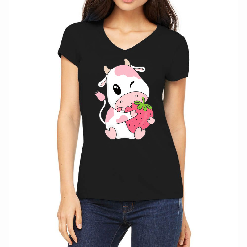 Cute Pink Strawberry Cow Print Kawaii Aesthetic' Women's T-Shirt