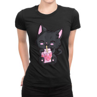 Anime Kawaii Neko For Women Girls Strawberry Milkshake Cat Ladies Fitted T-shirt | Artistshot