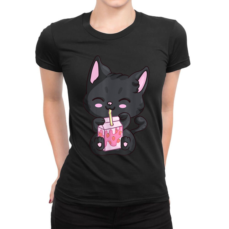 Anime Kawaii Neko For Women Girls Strawberry Milkshake Cat Ladies Fitted T-Shirt by MarquesDesign | Artistshot