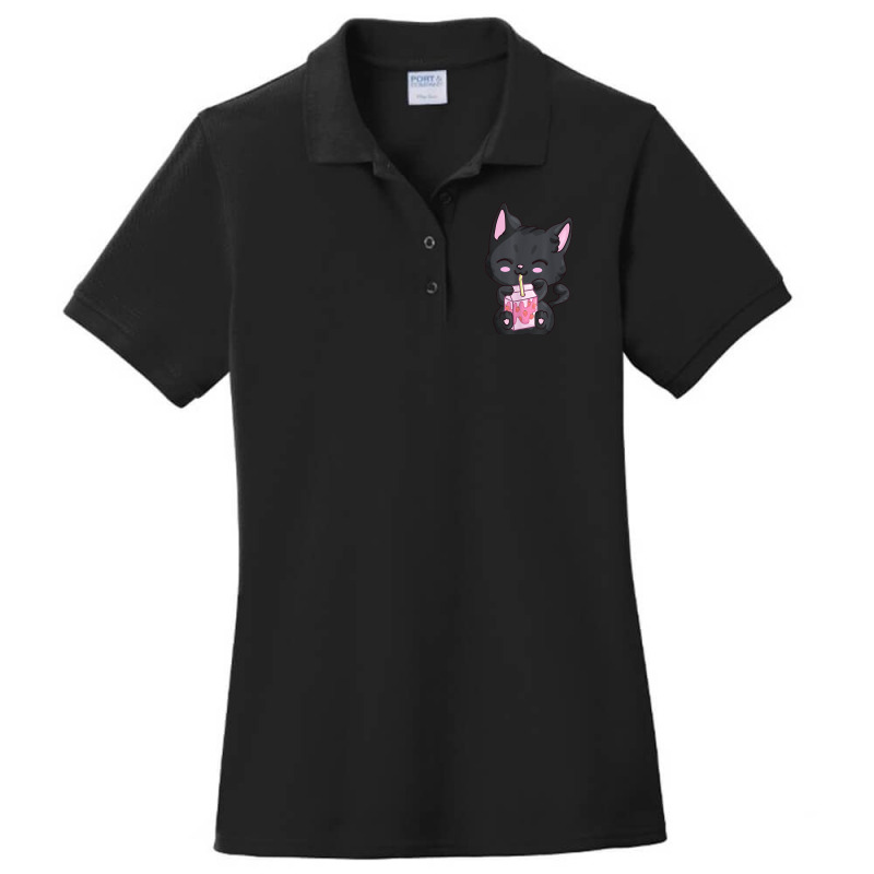 Anime Kawaii Neko For Women Girls Strawberry Milkshake Cat Ladies Polo Shirt by MarquesDesign | Artistshot