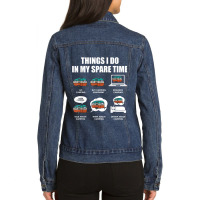 Camping Things I Do In My Spare Time Funny Camper Day Gifts Ladies Denim Jacket | Artistshot