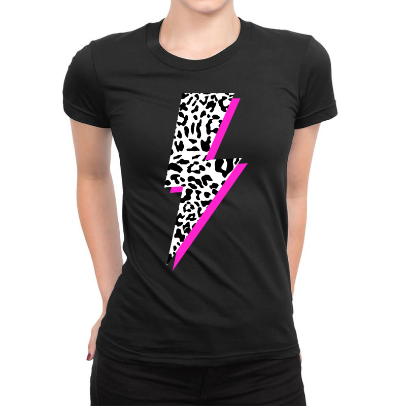 Leopard Lightning Bolt Pink Shadow Cheetah Graphic Print Sweatshirt Ladies Fitted T-Shirt by beansidpeelleo | Artistshot