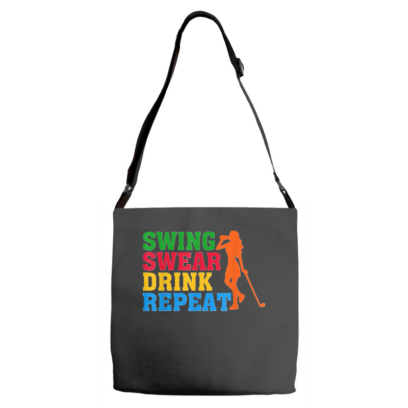 Funny Women Golfer Golf Lover Swing Swear Drink Repeat Adjustable Strap Totes | Artistshot