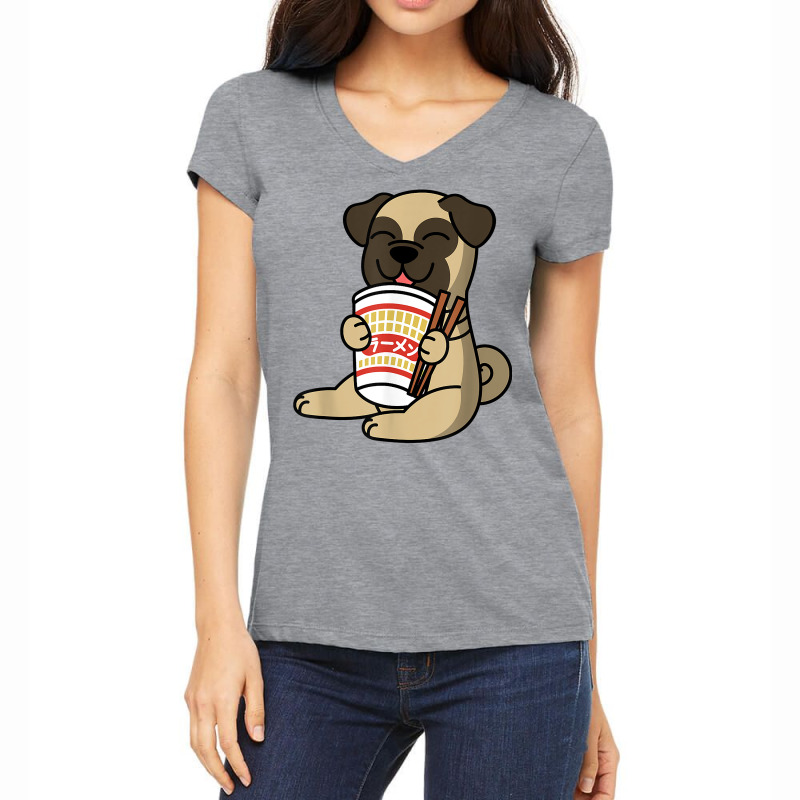 Pug Eating Instant Ramen Noodles Dog T Shirt Women's V-Neck T-Shirt by sowleomballoucgp | Artistshot