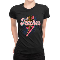 Leopard Teacher Shirt Teacher Lightning Bolt Back To School T Shirt Ladies Fitted T-shirt | Artistshot