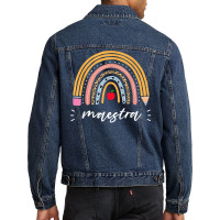 Maestra Bilingual Leopard Rainbow Regalos Spanish Teacher T Shirt Men Denim Jacket | Artistshot