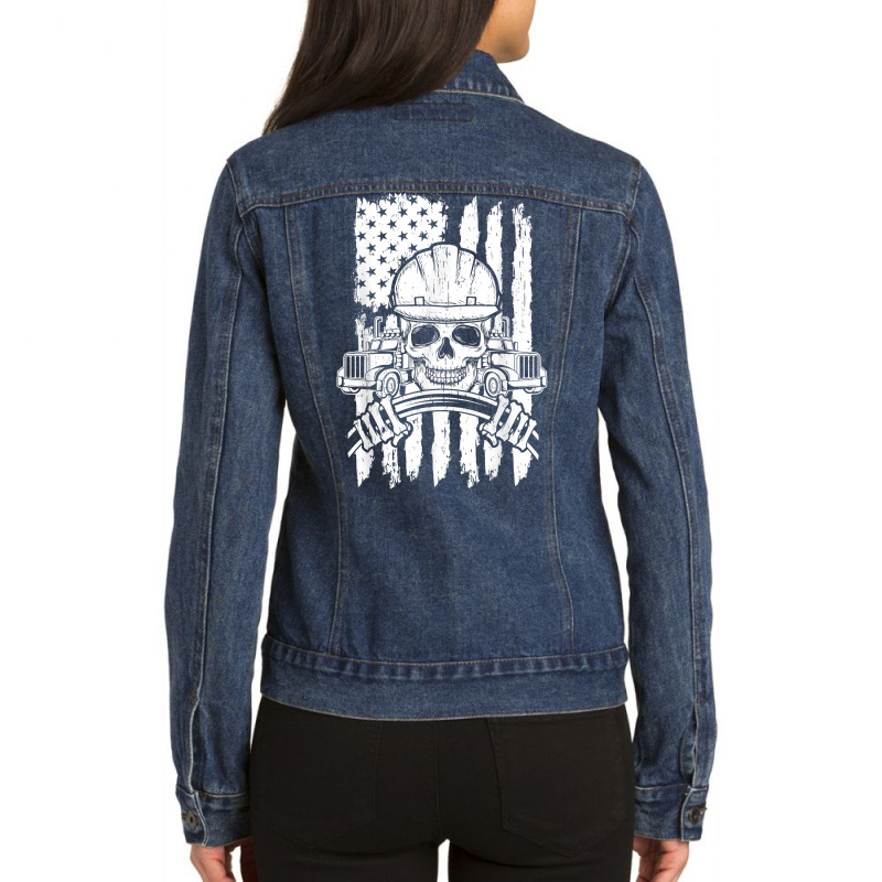 Truck Driver Patriotic Trucker Independence Day Teamster T Shirt Ladies Denim Jacket by koleuuwla | Artistshot