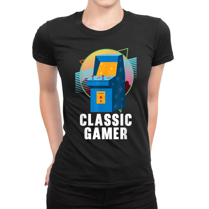 Classic Gamer Geek Video Game Player Arcade Gaming T Shirt Ladies Fitted T-Shirt by deleonnylorindg | Artistshot